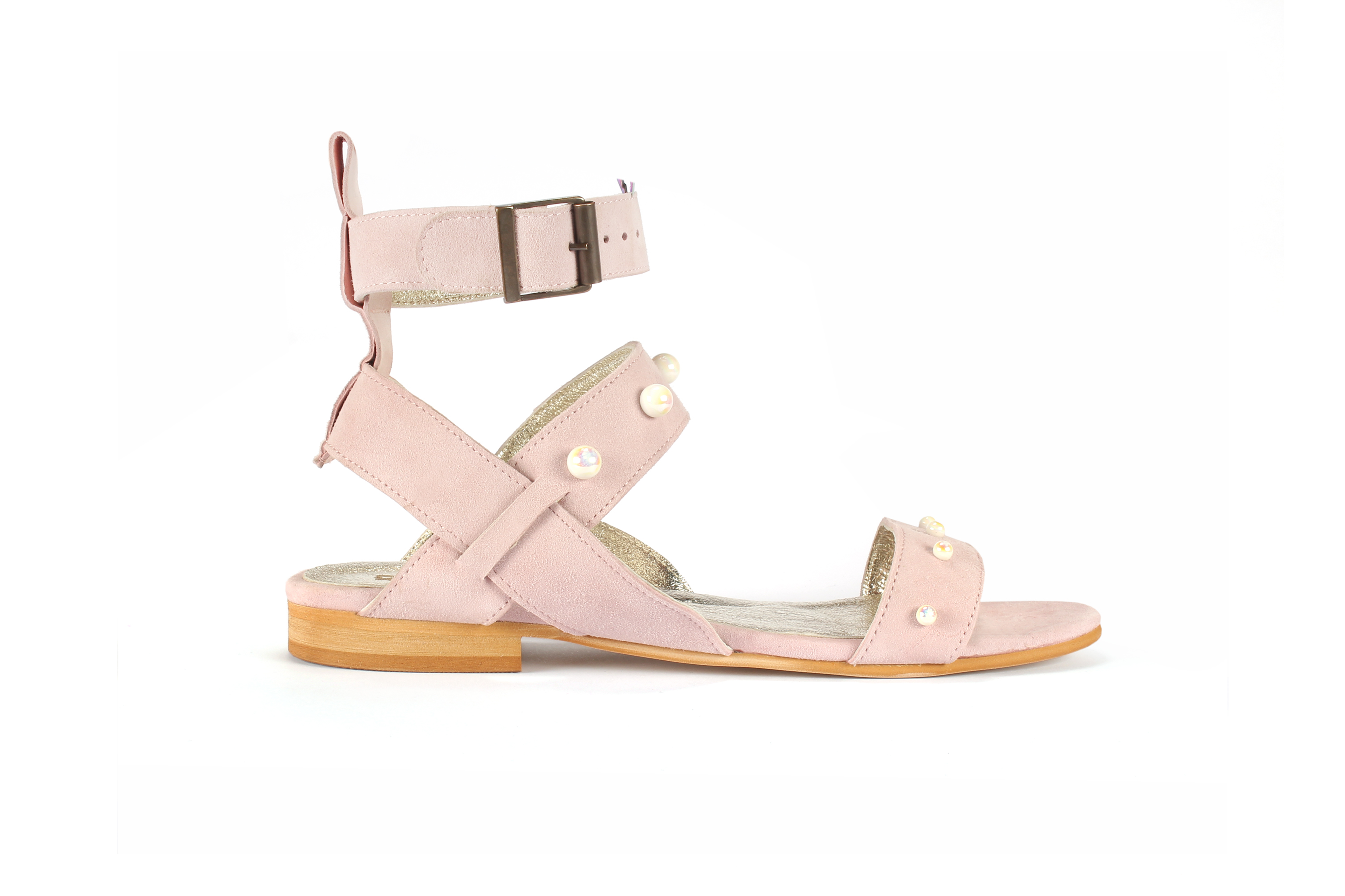 STRAPPY SANDALS – PINK POWDER WITH FEATHERS