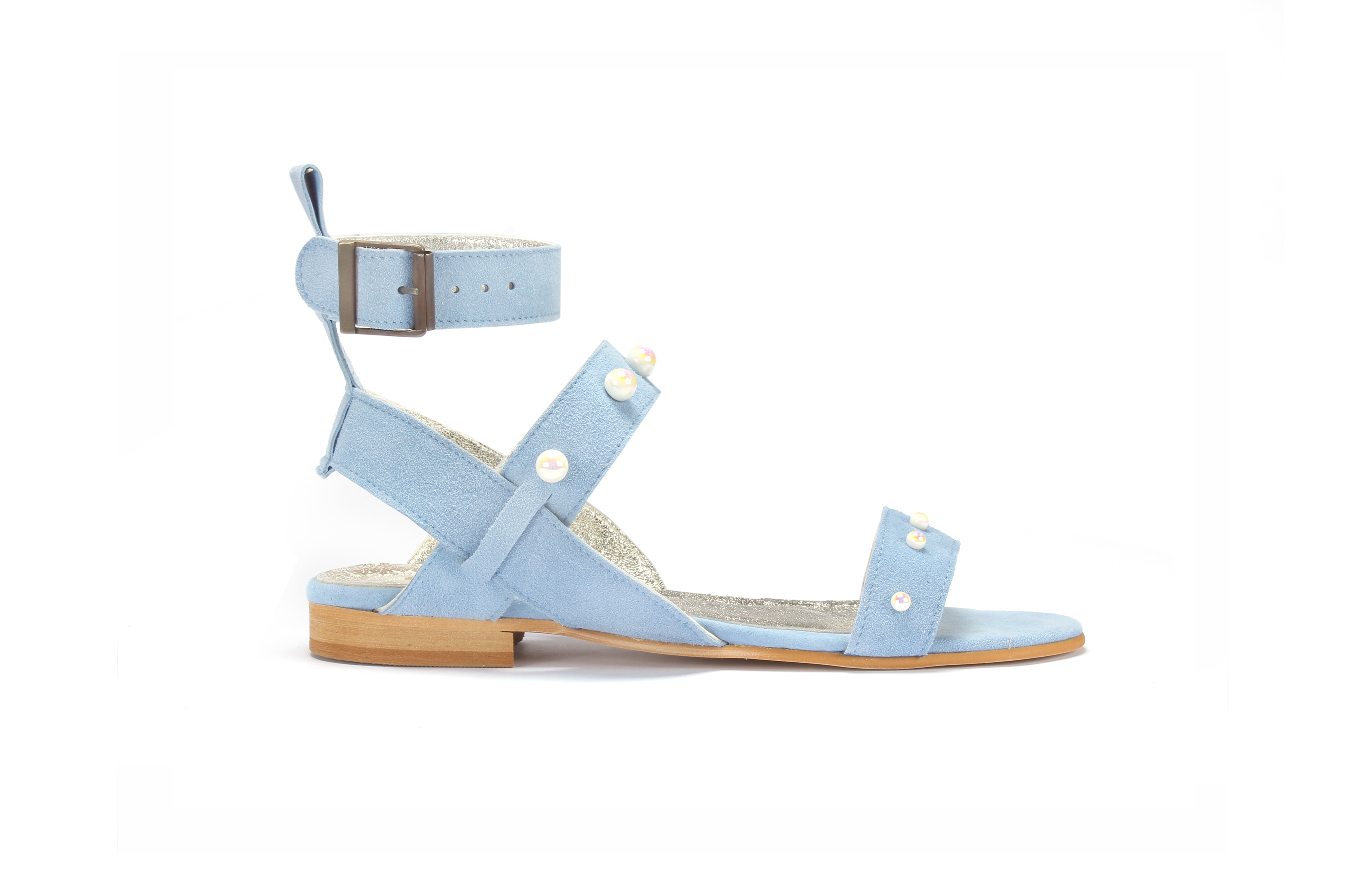 STRAPPY SANDALS – BLUE WITH FEATHERS