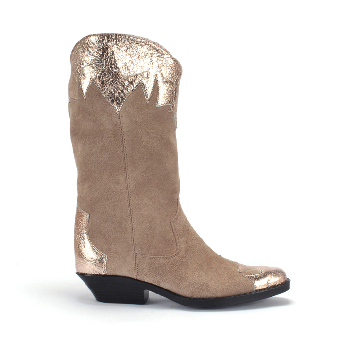 NICOLE GOLD EFFECT COWBOY BOOTS IN BEIGE