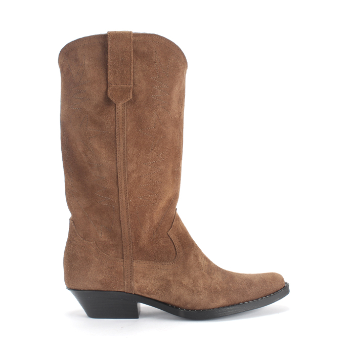 ZOE CONTRAST STITCH COWBOY BOOTS IN BROWN