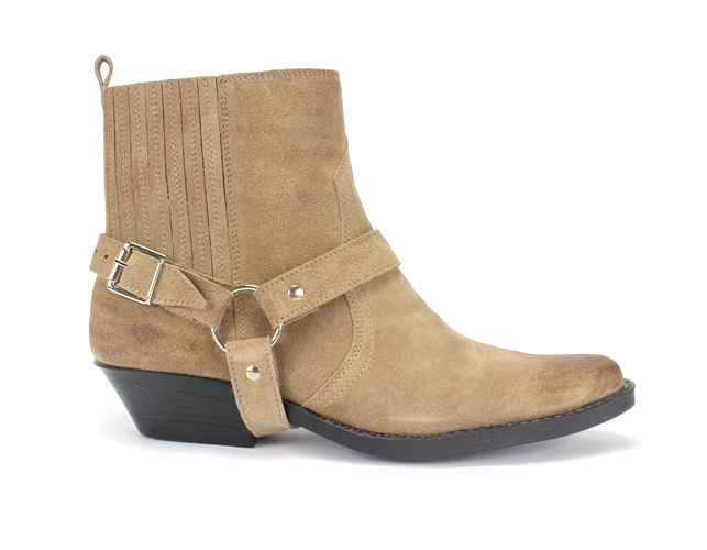 AUDREY HARNESS COWBOY ANKLE BOOTS IN WHEAT
